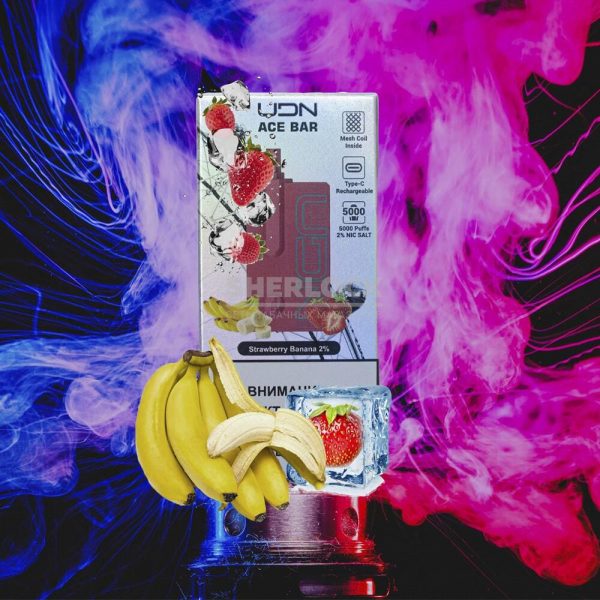 UDN ACE BAR 5000 Strawberry Banana (Клубника Банан) купить с доставкой в Челябинске и Челябинской области. Цена. Изображение №4. 